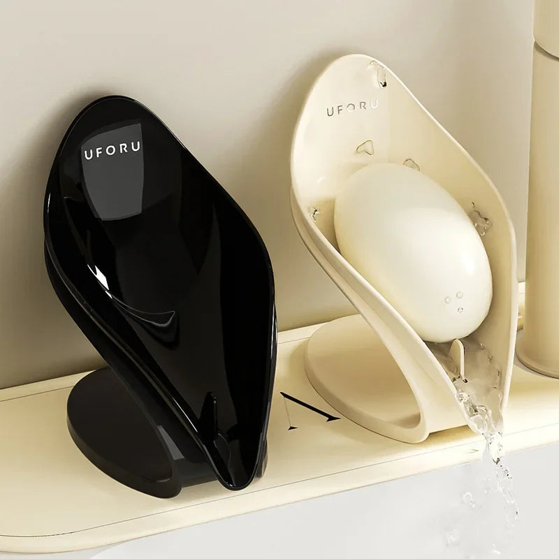 porte savon rangement accessoires salle bain noir crème abstrait moderne minimaliste base stable