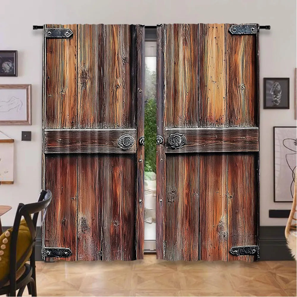 rideau rustique vintage pièces marron texture bois opalescent 100% polyester 75x166cm 105x230cm 130x210cm