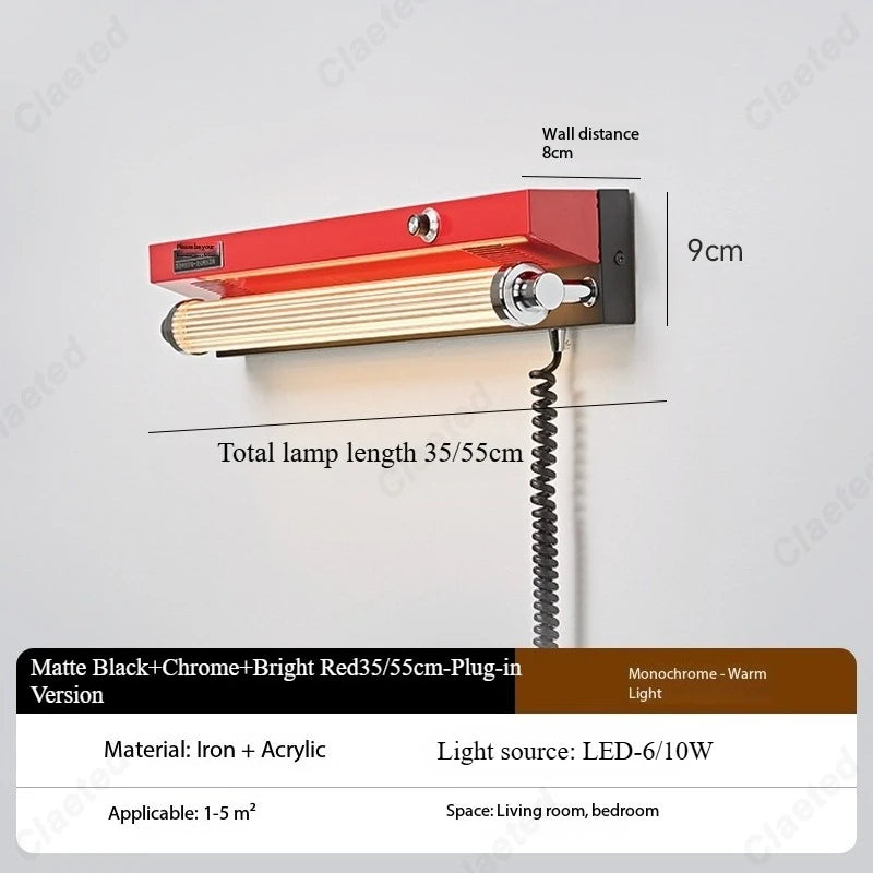 lampe murale industrielle rétro fer réglable jaune rouge noir argenté
