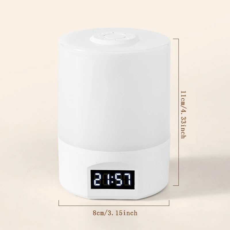 lampe chevet led rechargeable usb horloge affichage numerique moderne blanc opacité tactile