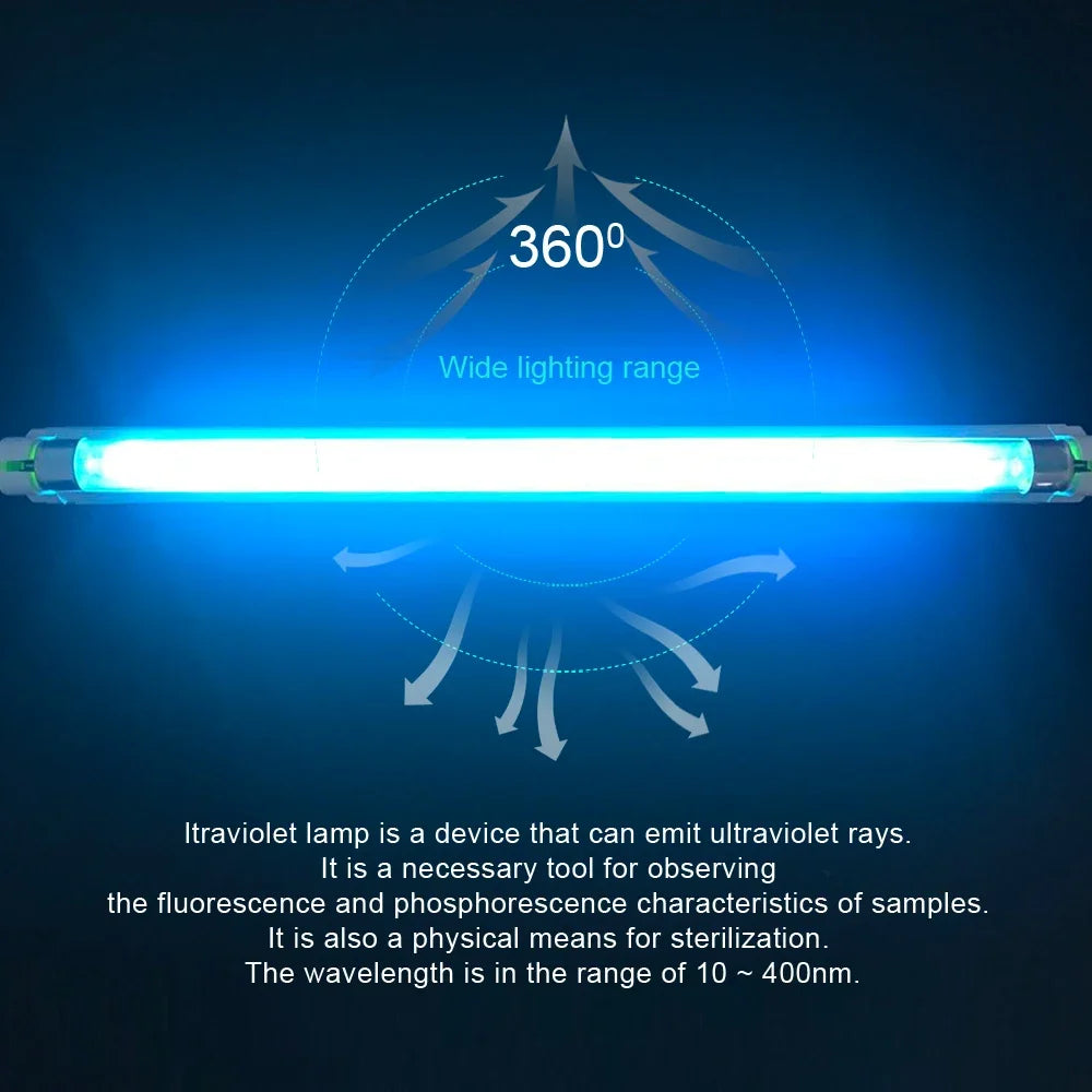 lampe uv stérilisation ozone 6w 8w blanc bleu moderne transparent cable prise us eu
