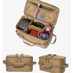 sac rangement cuisinière gaz tissu imperméable militaire beige compartiments poignées fixationsextérieur camping