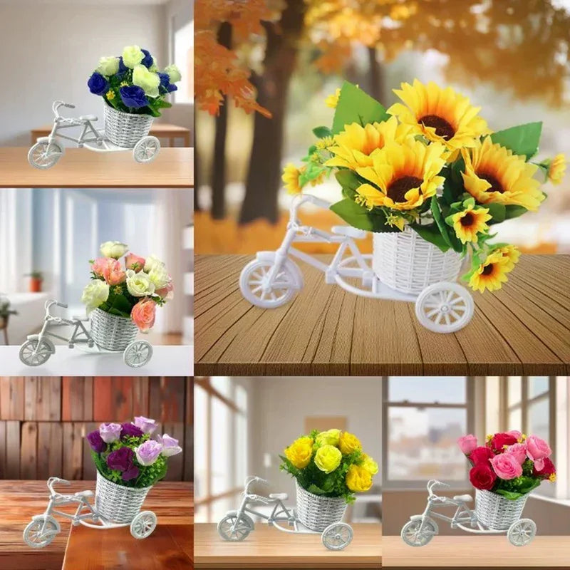 vase fleurs artificielles vélo blanc rotin décoration vintage maison jardin mariage romantique
