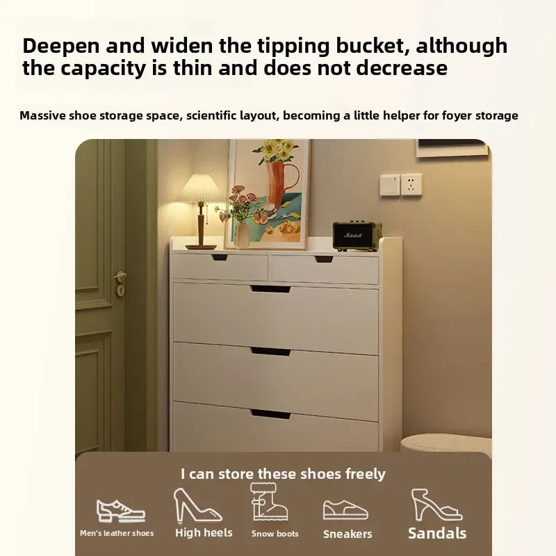 armoire chaussures moderne beige clair tiroirs rangement chaussures objets multifonction bois MDF