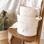 sac rangement coton brodé ours lapin blanc enfantin poignées tissu respectueux environnement coton épais