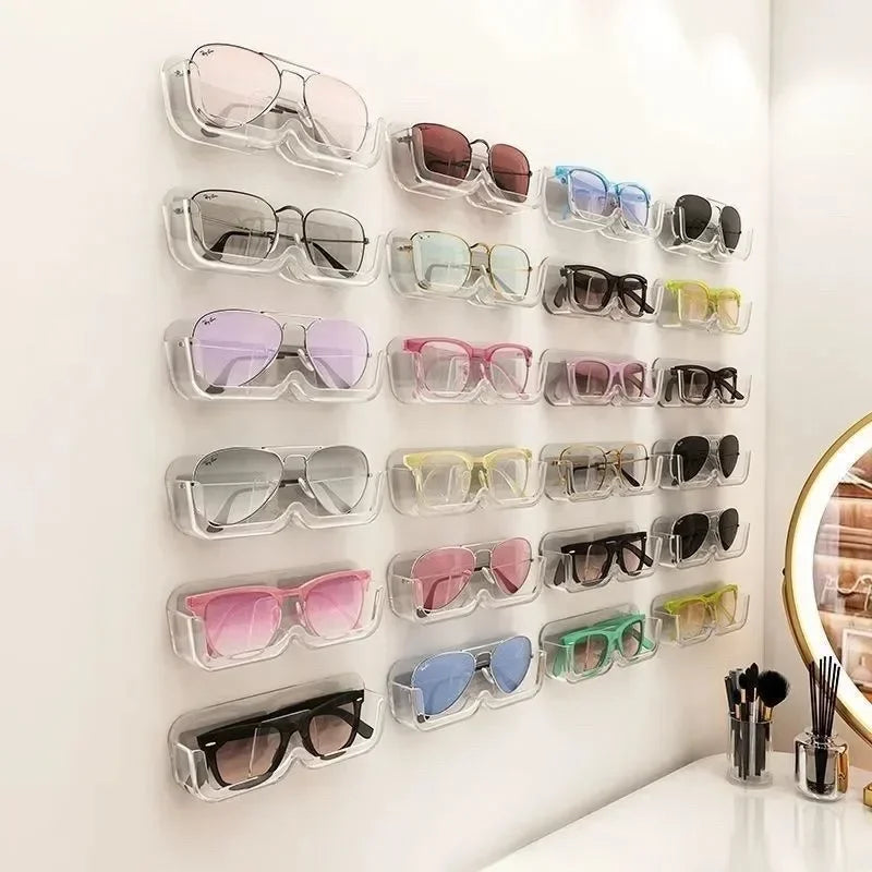 porte lunettes mural adhésif transparent blanc gris moderne rangement anti pression chevet soleil