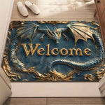 tapis sol dragon stylisé or noir bleu résistant antidérapant moderne extérieur 30x50cm 40x60cm 50x80cm