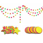 décoration fête étoiles rondes géométriques papier néon couleur bannières happy birthday anniversaire mariage fluorescent