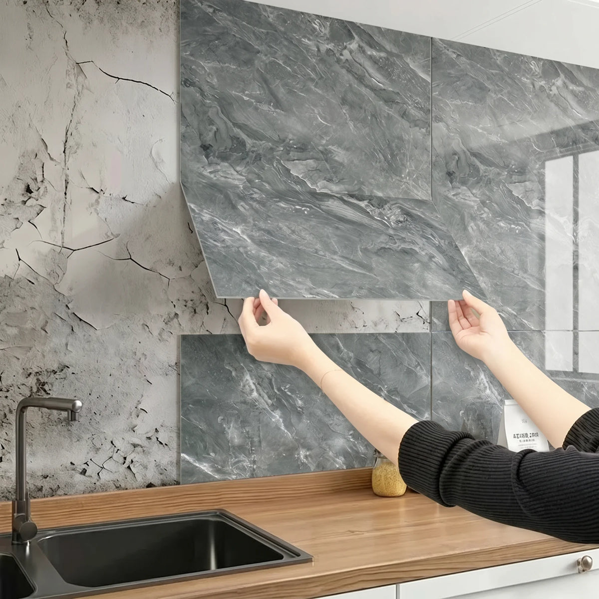 panneau décoratif auto adhésif marbre gris moderne 30cm 60cm imperméable amovible
