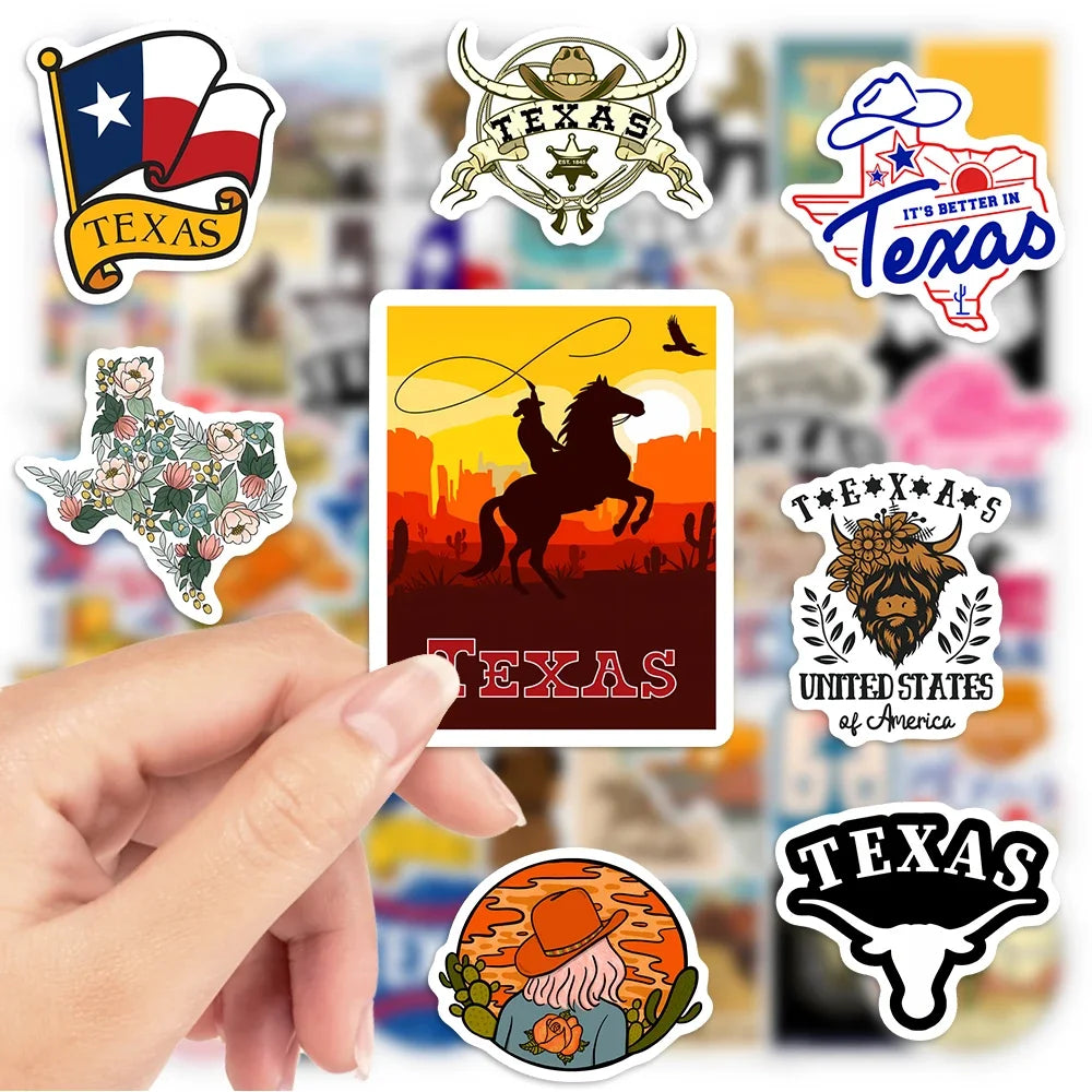autocollants étanches vinyle thème texas drapeau cowboys paysages adhésifs opaques modernes variés multicolores adultes