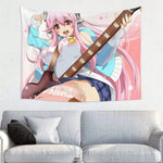 tapisserie murale anime kawaii fraises roses oreilles lapin guitare polyestère 150x200cm