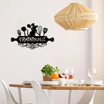 plaque murale décorative artisanale souris cuisine ustensiles noir adhésif moderne couteau fourchette spatule cuillère