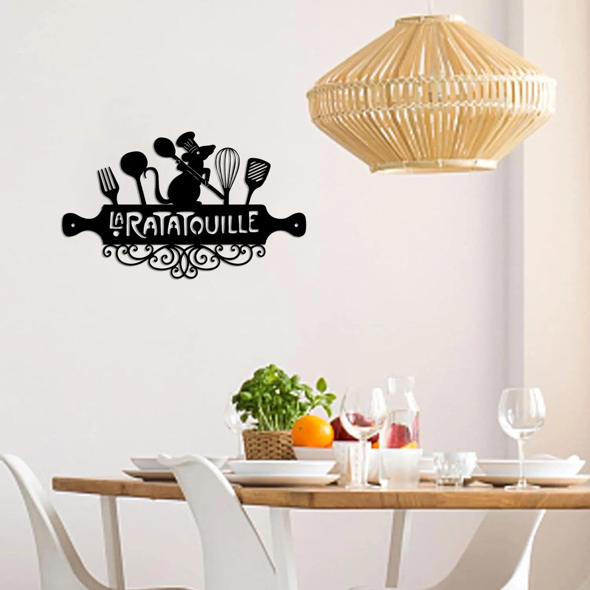 plaque murale décorative artisanale souris cuisine ustensiles noir adhésif moderne couteau fourchette spatule cuillère