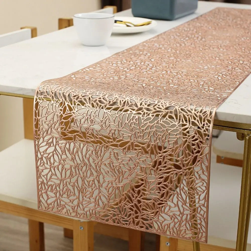 nappe semi transparente feuilles modernes or rose cuivré argenté verte maison événementière
