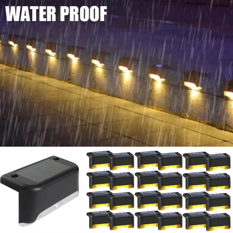 lampe solaire extérieure led noire jaune escalier jardin allumage automatique protection ip66 moderne