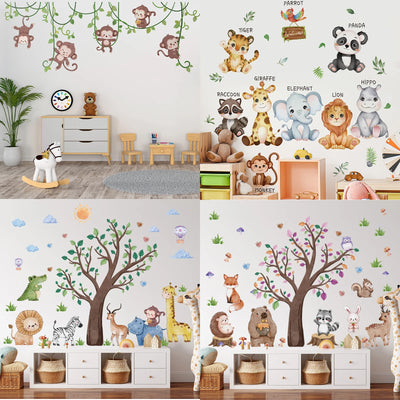 Autocollants muraux animaux jungle safari multicolores