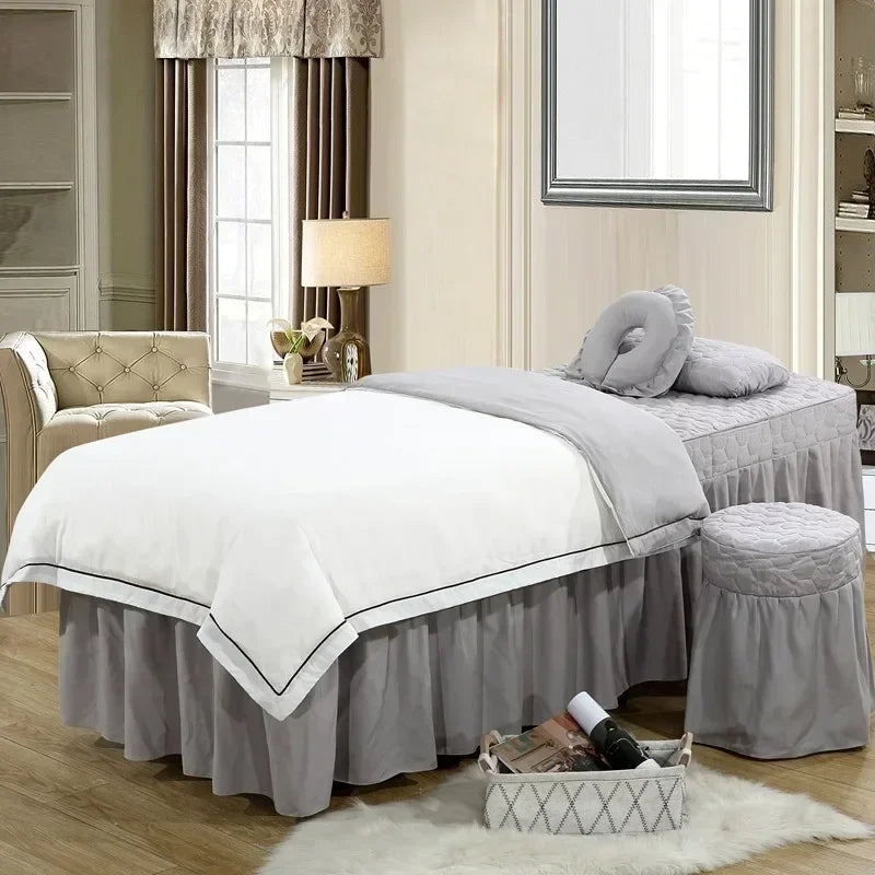 lit massage blanc beige rose gris marron uni moderne coussin tête pieds