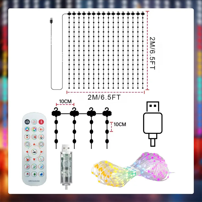 rideau lumineux led multicolore waterproof synchronisation musicale diy moderne