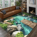 tapis moderne paysage aquatique poissons dauphins bleu vert gris salon chambre salle bain 120x160cm