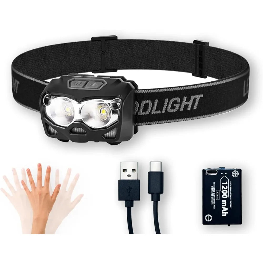 lampe frontale rechargeable led noire camping course cyclisme pêche ceinture ajustable usb