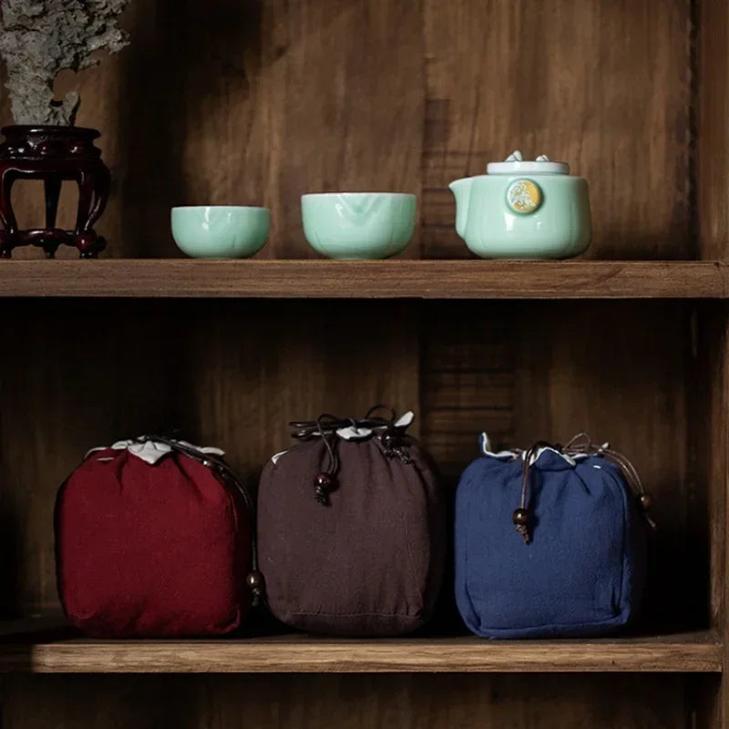 sac thé coton réutilisable bleu gris vert marron beige rouge rose noir imprimé chinois