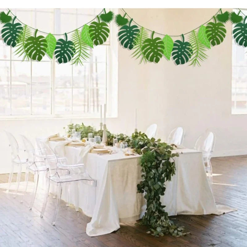guirlande feuilles tropicales vertes monstera palmier mariage anniversaire noël décoration festive