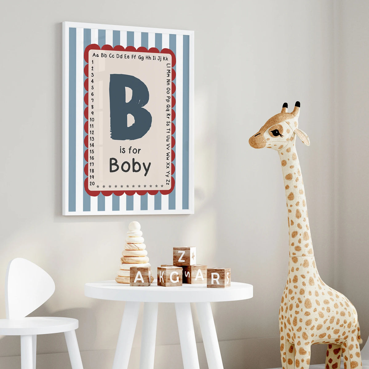 affiches personnalisables alphabet animaux planètes illustratives enfantine cadre bois
