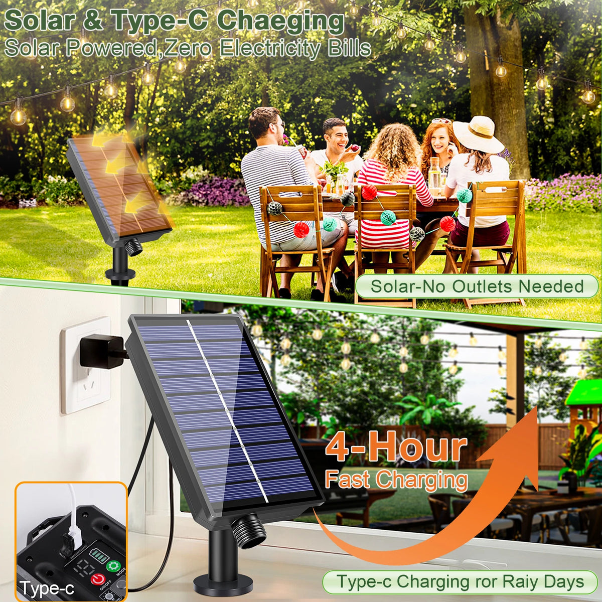 guirlande lumineuse solaire extérieure 15m 25 ampoules led jaunes télécommande