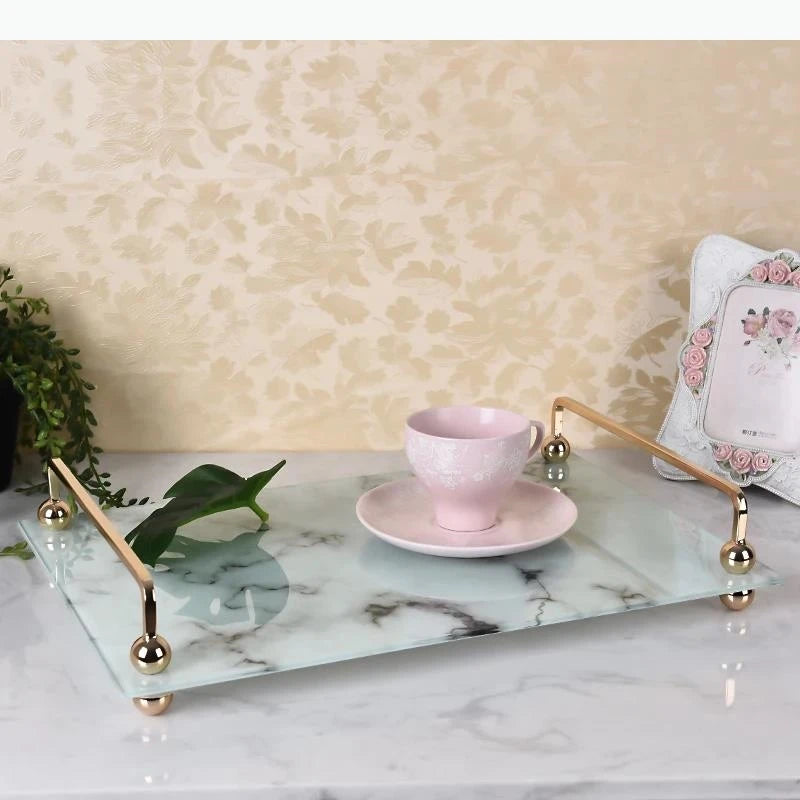 plateau décoratif moderne imitation marbre noir blanc floral élégant tasse soucoupe rose artificielle cadre