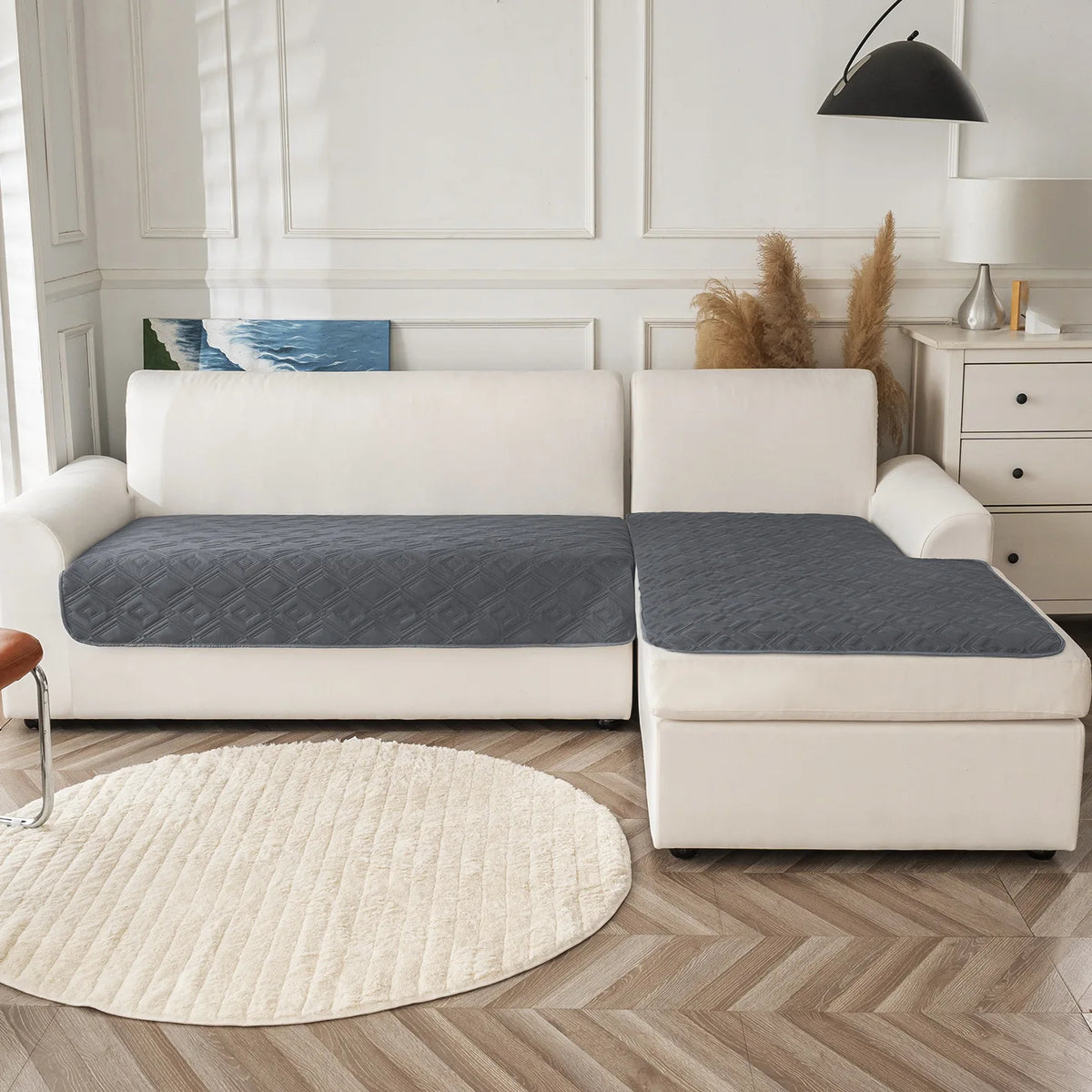 housse canapé polyestère motif géométrique gris moderne imperméable lavage machine 90x160cm 90x210cm
