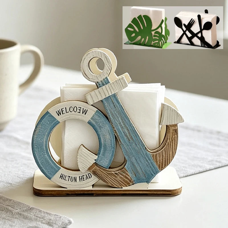 porte serviettes bois ancre thème marin welcome hilton head napkin holder deco table moderne