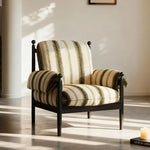 fauteuil classique marron rayures horizontales coussin sofa bois minimaliste moderne salon