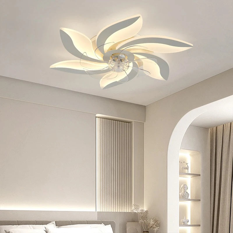 ventilateur plafonnier led moderne noir blanc feuilles stylisées six vitesses télécommande lumière variateur intensité