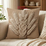 housse coussin brodée épis blé nœud celtique boho farmhouse beige rustique machine