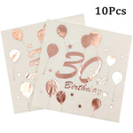 serviettes papier anniversaire rose pâle ballons chiffres étoiles effet métallique 30 40 50 60