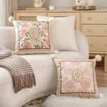 Coussins décoratifs carrés motif floral roses vintage beige lit canapé chambreextérieur