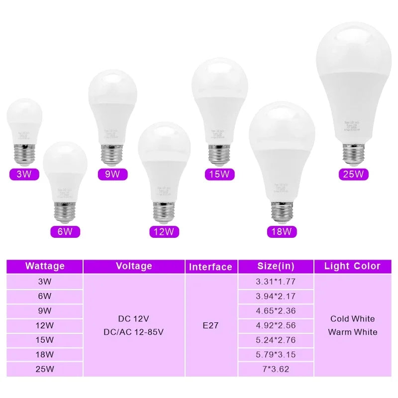 ampoule led e27 basse tension 12v 85v blanc froid chaud décoration salon moderne