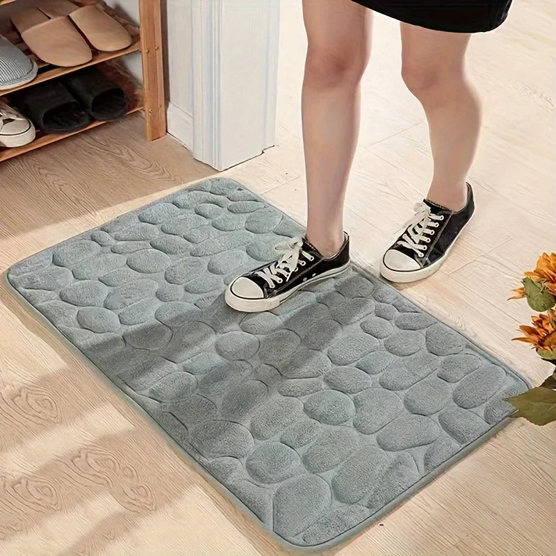 tapis bain mousse mémoire forme pierre velours corail antidérapant absorption haute moderne gris marron