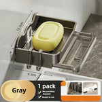 porte savon mural adhésif gris moderne double drainage salle bains organisateur plastique
