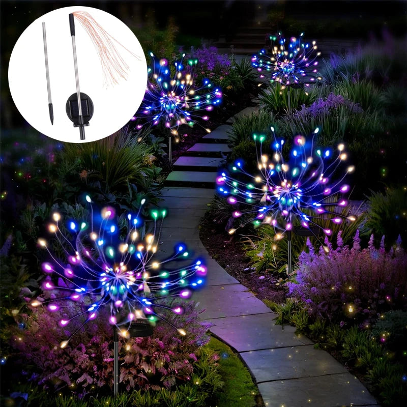 guirlande lumineuse solaire moderne 60 90 120 150 200 led multicolore feu d'artifice piquet