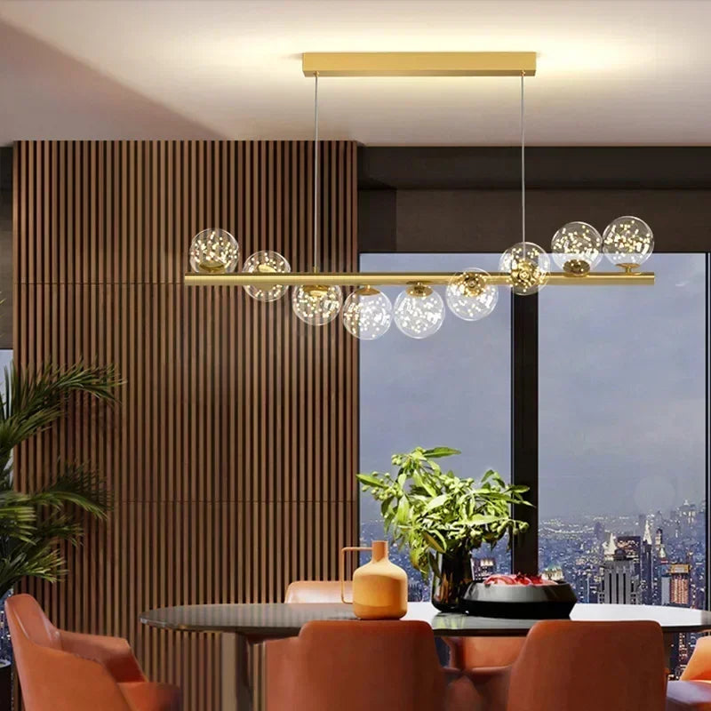 suspension lumineuse moderne boules translucides or blanc cuisine salon chambre