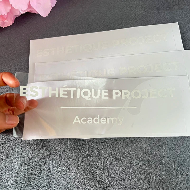 autocollants transparents personnalisables adhésifs textes imprimés modernes ensembles étiquettes variées dimensionsscrição