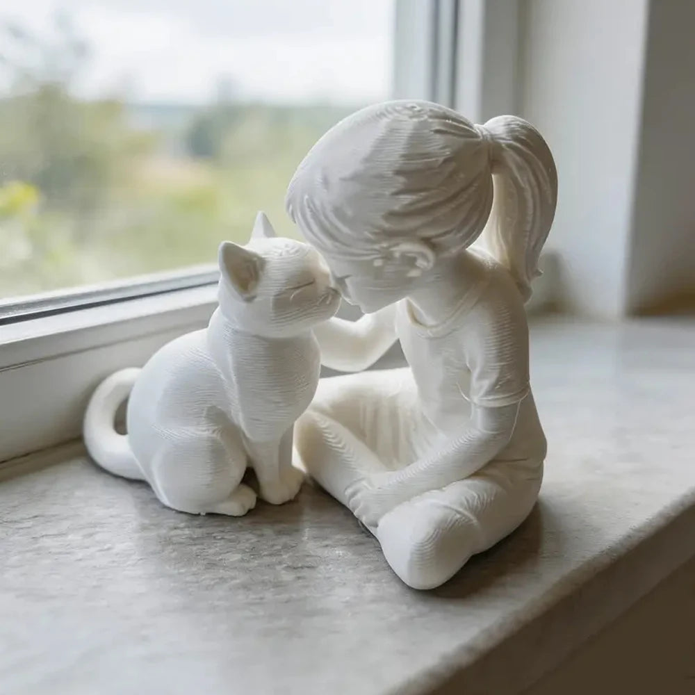 statuette fille chat blanc noir minimaliste moderne décoration salon apaisante tranquille