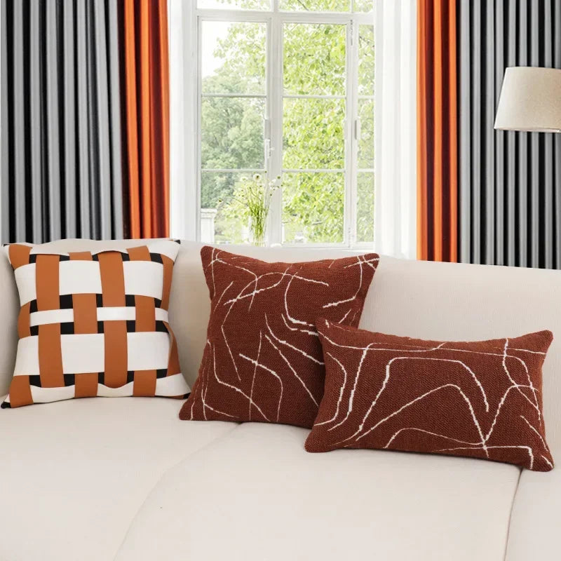 housse coussin carré contemporain marron noir blanc motif géométrique opacité adhésive 45x45cm