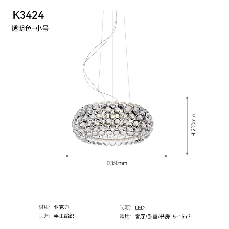 lampe suspendue moderne transparente brillante acrylique dorée chambre salle manger chambre coucher