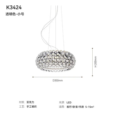 lampe suspendue moderne transparente brillante acrylique dorée chambre salle manger chambre coucher