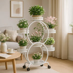 meuble plantes moderne blanc marron doré ajouré barreaux verticaux roulette grille bord relevé