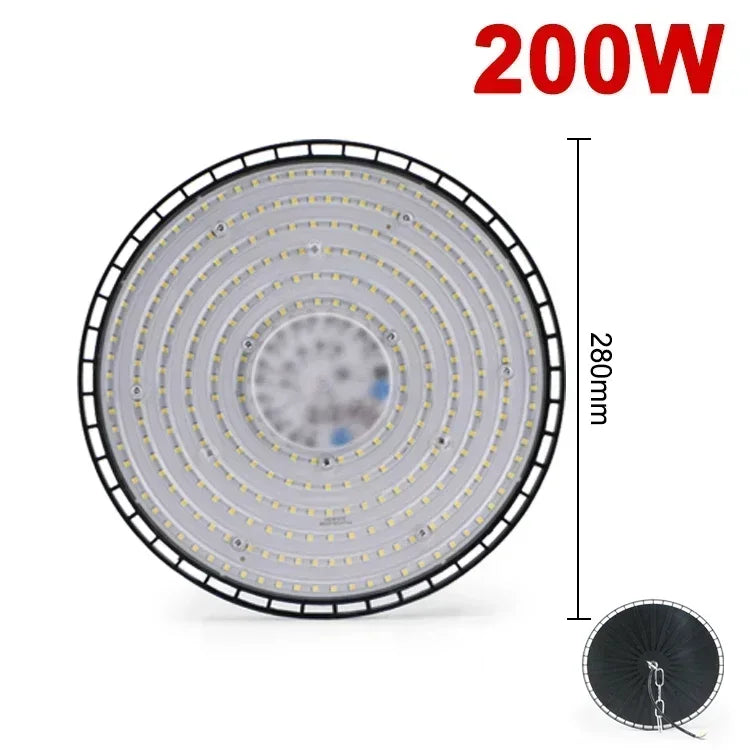 lumière led ufo industrielle 100w 150w 200w noir moderne grille ventilation