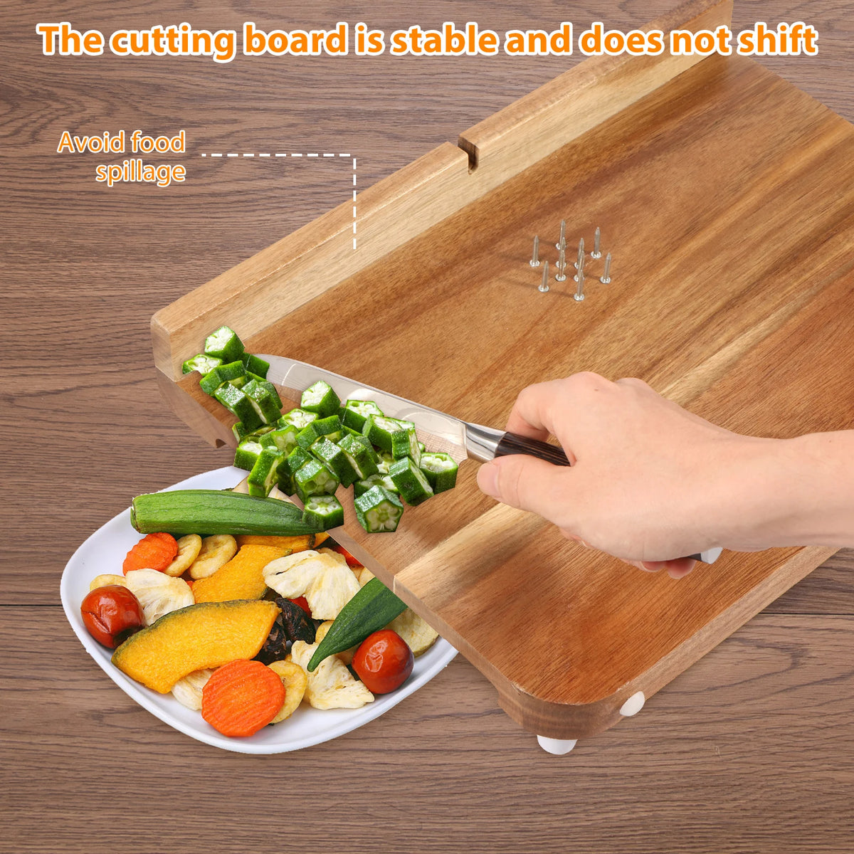 planche découper bois marron clair poignée élastiques fruits légumes adapté personnes âgées