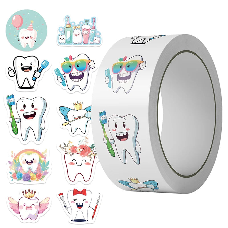 stickers autocollants dents mignonnes expressions cartoonesques accessoires blanc bleu vert rose jaune 500 feuilles